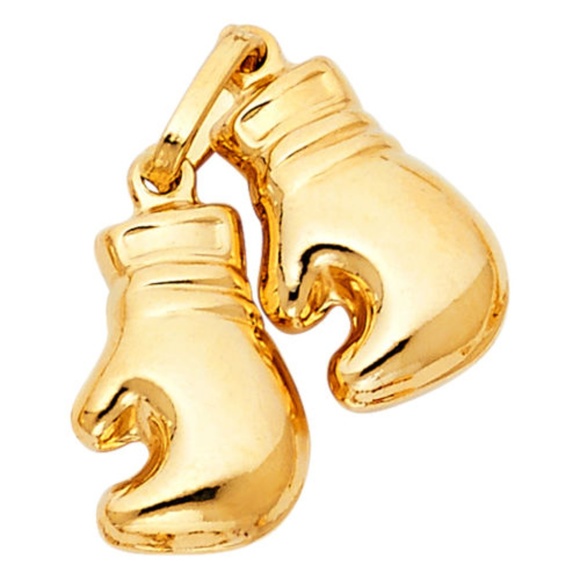 New 14k Gold Two 3D Boxing Gloves Pendant Charm!